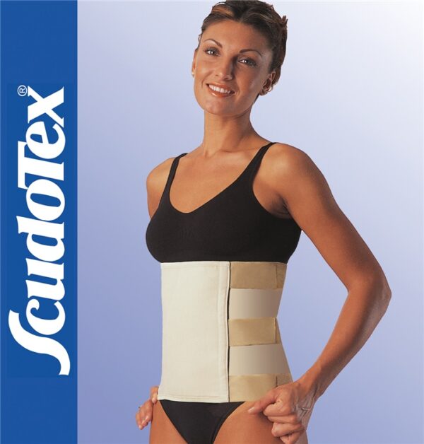 Scudotex 167 Addominal – Négy záródású extra széles merevítős védőöv párnával (32 cm) – Bézs