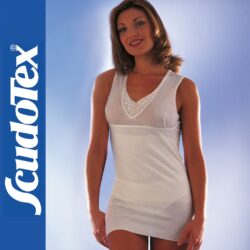 Scudotex 213 – Női kompressziós atléta integrált hasfali támasztóval (V-nyakú) – Fehér