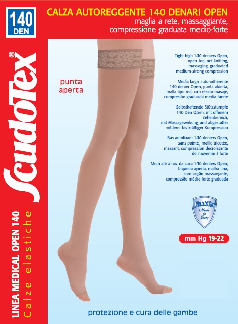 Scudotex 589 – 140 Denes nyitott orrú, öntapadós kompressziós combfix
