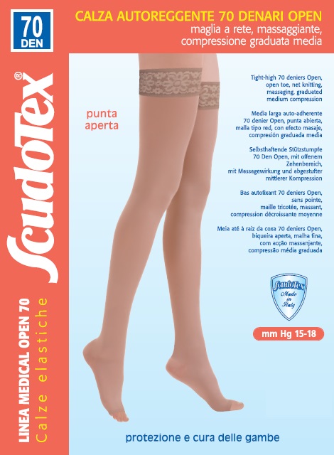 Scudotex 823 - 70 Denes nyitott orrú, öntapadós kompressziós combfix