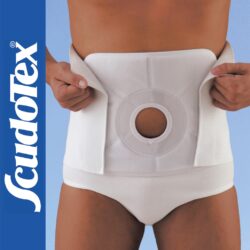 Scudotex C760 Colostomy – Speciális sztómarögzítő haskötő 10 cm-es nyílással (24 cm) – Fehér